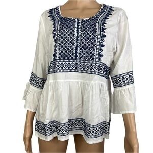 NWT Francescas Blue Rain Women Top Blouse Blue White Sz M